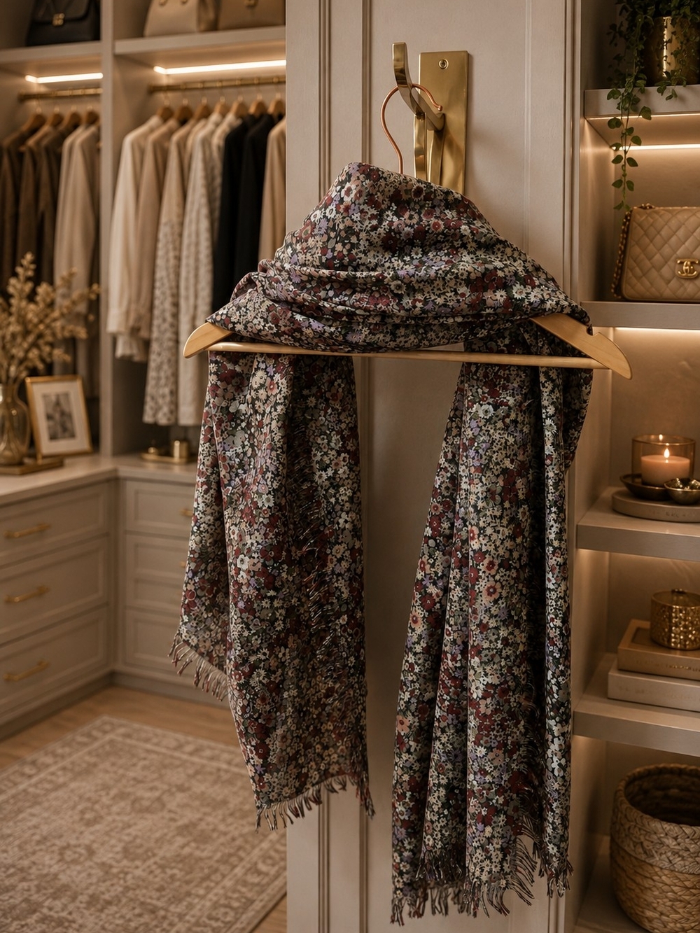 Floral Lightweight Scarf - Brown Multicolor